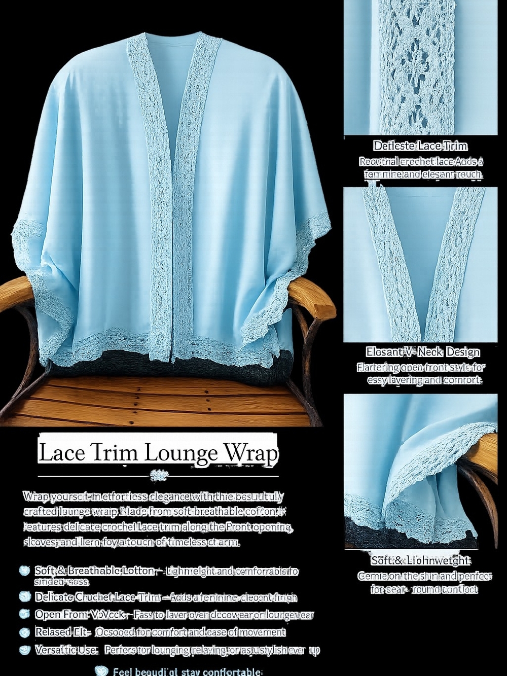Lace Trim Lounge Wrap in Light Blue